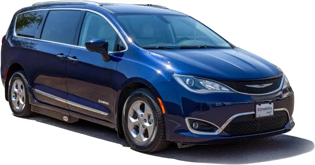 Blue minivan parked, facing front-left angle, on a plain background.