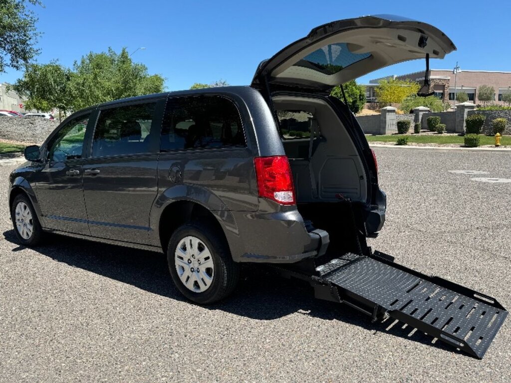 Grey Dodge Grand Caravan with FR Conversions Rear Entry Manual Fold Out conversion