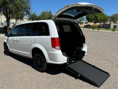 White Dodge Grand Caravan with ATS Rear Entry Manual Fold Out conversion