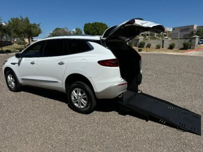 White Buick Enclave with Freedom Motors Rear Entry Manual Fold Out conversion