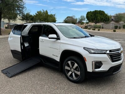 White Chevrolet Traverse with BraunAbility Side Entry Automatic In Floor conversion
