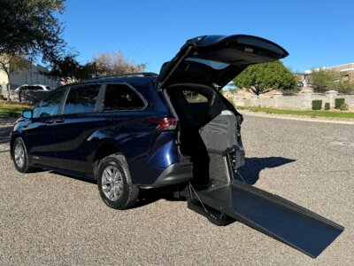Blue Toyota Sienna with Driverge Rear Entry Manual Fold Out conversion
