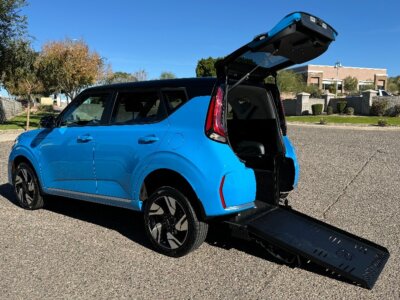 Surf Blue Kia Soul with Freedom Motors Rear Entry Automatic Fold Out conversion