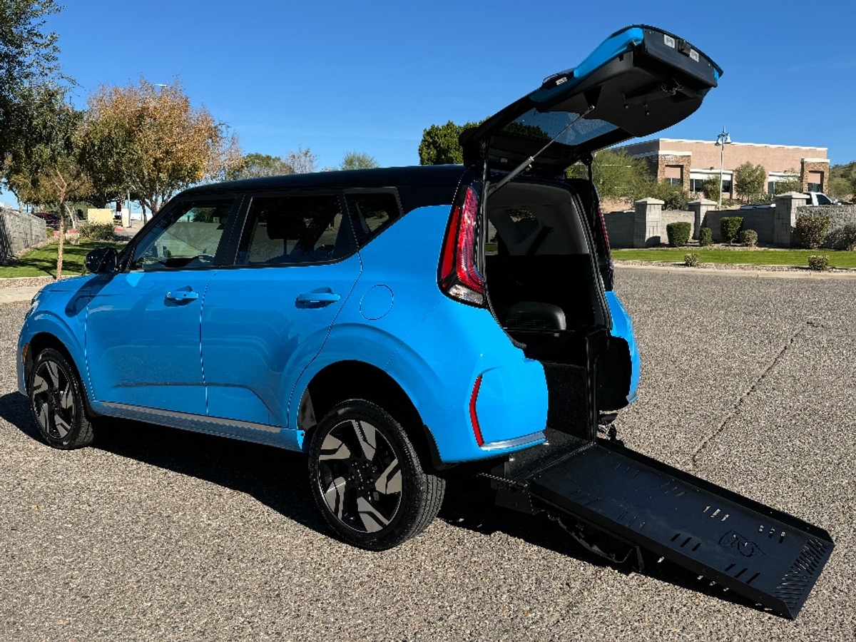 Surf Blue Kia Soul with Freedom Motors Rear Entry Automatic Fold Out conversion