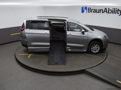 Silver Chrysler Pacifica with BraunAbility Side Entry Automatic Fold Out conversion