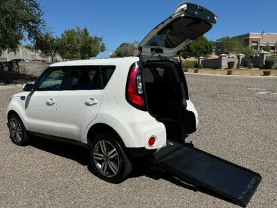 White Kia Soul with Freedom Motors Rear Entry Automatic Fold Out conversion