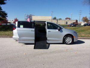 Silver Chrysler Voyager with BraunAbility Side Entry Automatic Fold Out conversion