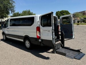White Ford T350 with Other Rear Entry Automatic Fold Out conversion