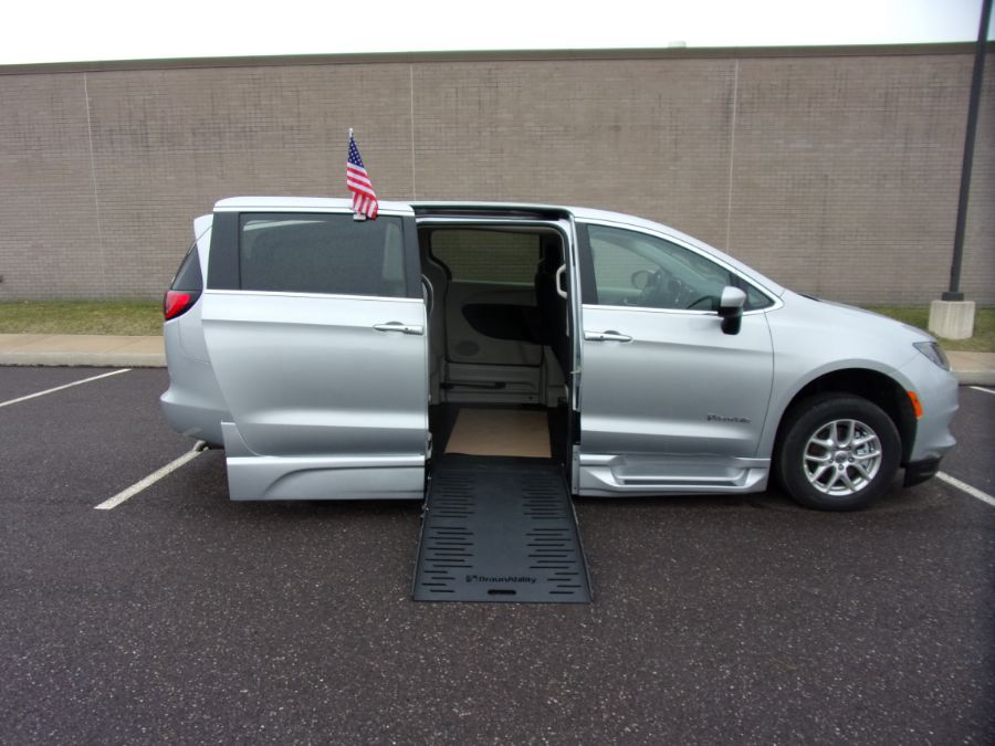 Silver Chrysler Voyager with BraunAbility Side Entry Automatic Fold Out conversion