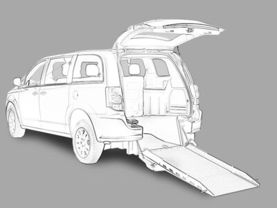 Grey Dodge Grand Caravan with Adaptive Vans Rear Entry Manual Fold Out conversion