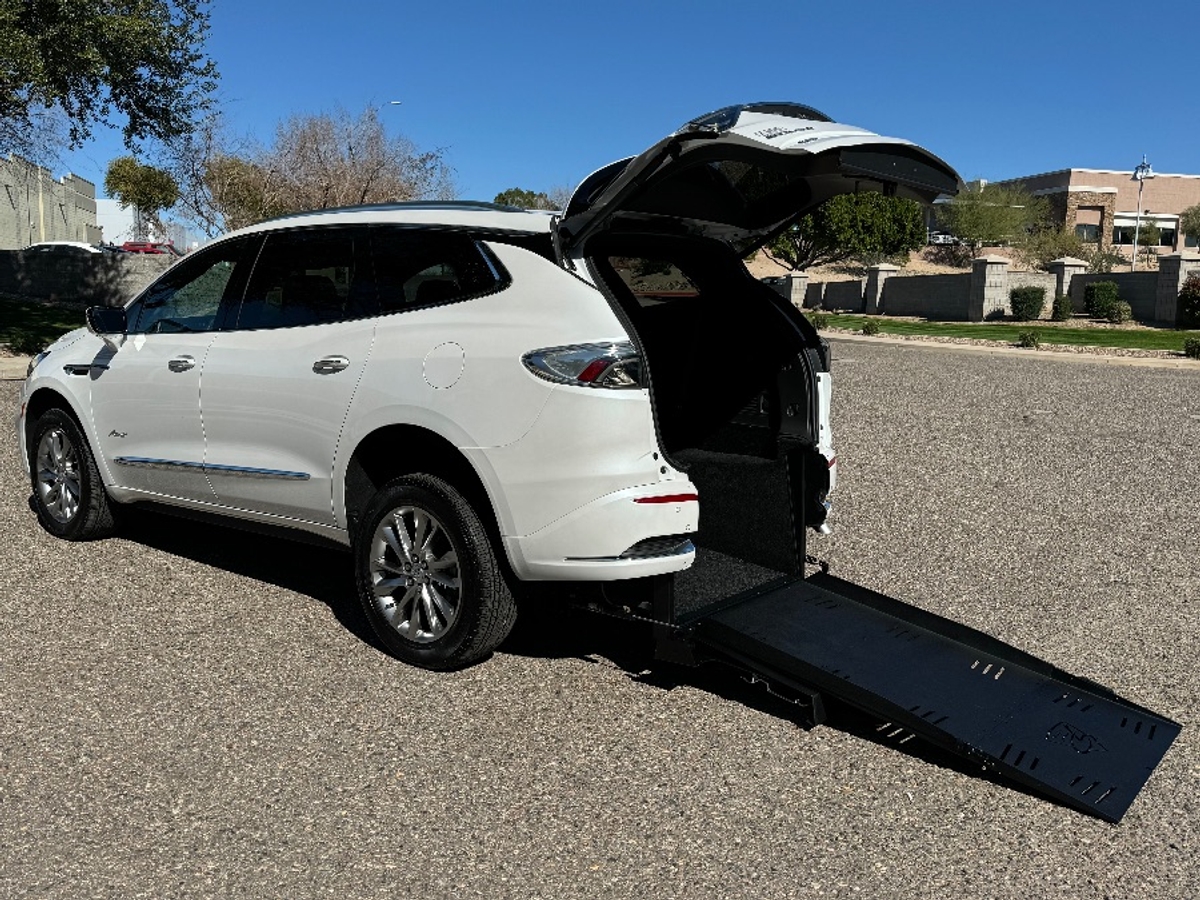 White Buick Enclave with Freedom Motors Rear Entry Automatic Fold Out conversion