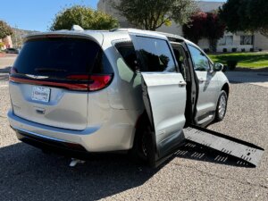 Silver Chrysler Pacifica with Vantage Mobility Side Entry Automatic Fold Out conversion