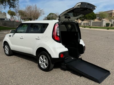 White Kia Soul with Freedom Motors Rear Entry Automatic Fold Out conversion
