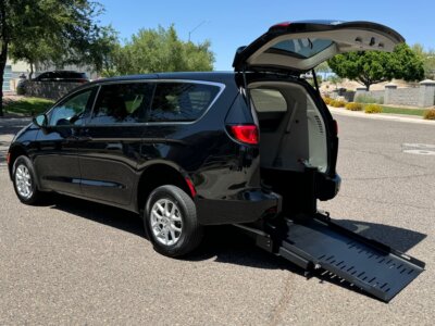 Black Chrysler Voyager with FR Conversions Rear Entry Manual Fold Out conversion