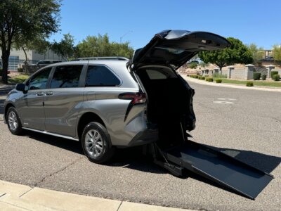 Grey Toyota Sienna with Driverge Rear Entry Manual Fold Out conversion