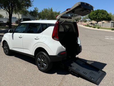 White Kia Soul with Freedom Motors Rear Entry Automatic Fold Out conversion