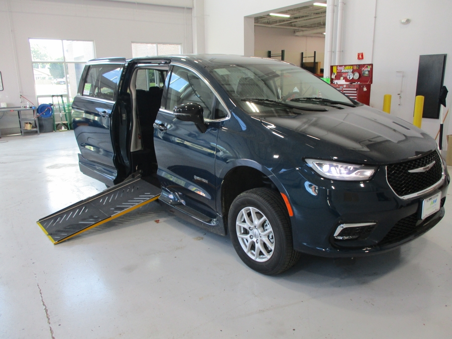 Blue Chrysler Pacifica with Driverge Side Entry Automatic Fold Out conversion