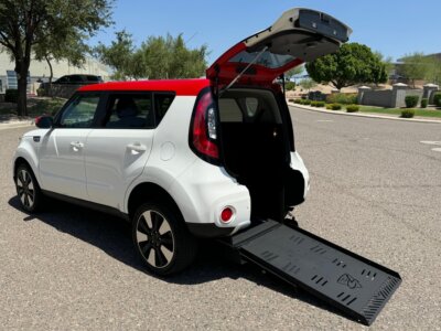 White Kia Soul with Freedom Motors Rear Entry Automatic Fold Out conversion