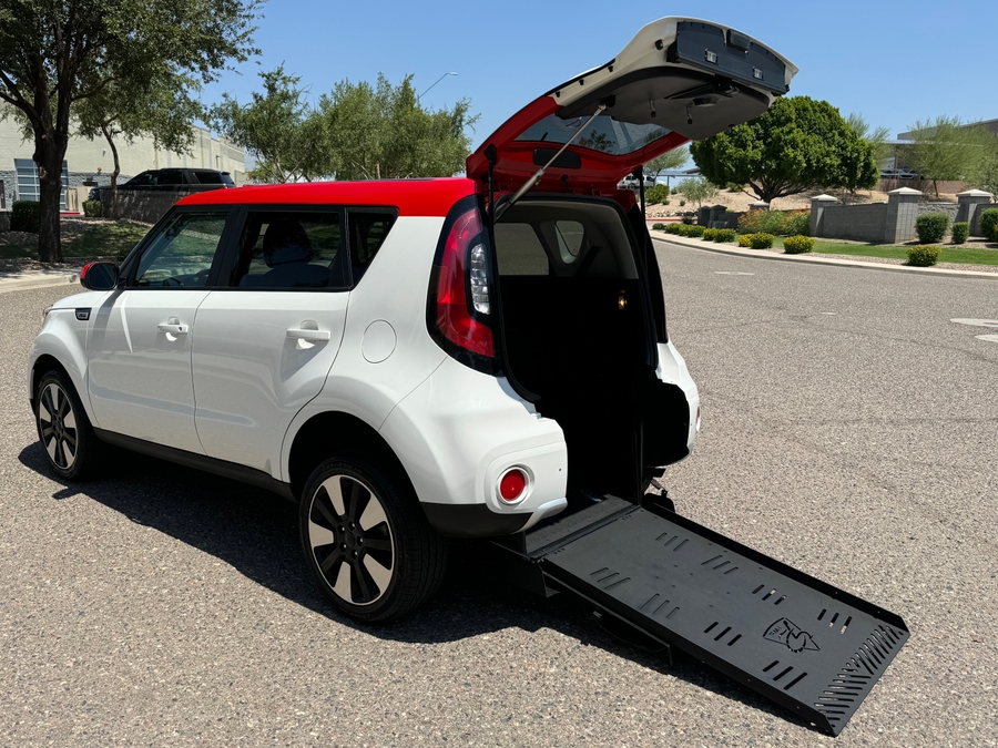 White Kia Soul with Freedom Motors Rear Entry Automatic Fold Out conversion
