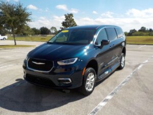 Blue Chrysler Pacifica with Driverge Side Entry Automatic Fold Out conversion