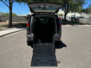 Silver Chrysler Pacifica with BraunAbility Rear Entry Manual Fold Out conversion