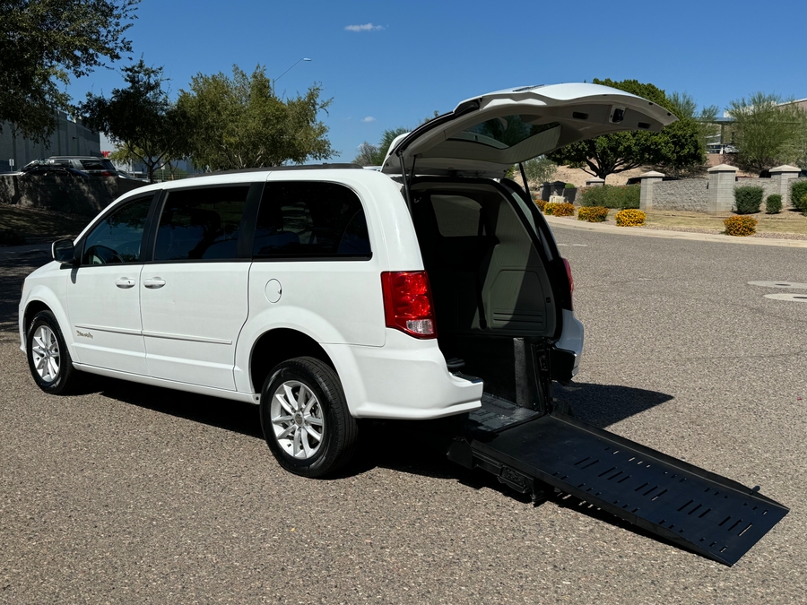 White Dodge Grand Caravan with BraunAbility Rear Entry Manual Fold Out conversion